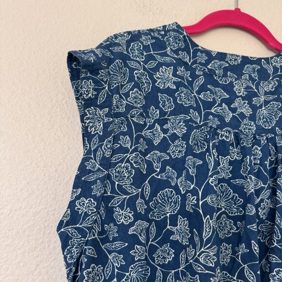 Faherty Cameo Cove Dress Navy Plains Floral Cotton Size Medium Resortwear - Picture 13 of 13